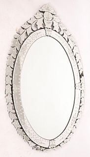 A Large Oval Venetian Glass Mirror