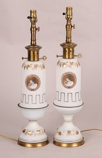 Pair Of French Style Satin Glass Table Lamps