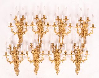 Set of Eight Rococo Style Bronze Sconces