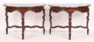 A Pair of Baroque Style Demilune Tables