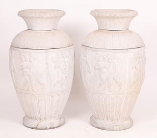 A Pair of Large Cast Stone Urns