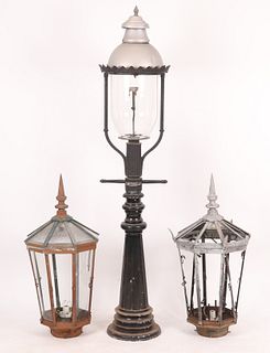 A Circa 1900 Street Lamp and Two Shades