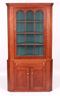 A Cherry Two Part Corner Cupboard