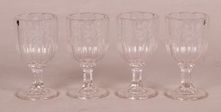 Four Etched Flint Glass Goblets