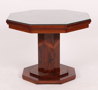 Octagonal French Art Deco Burlwood Veneer Table