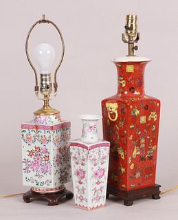 Three Chinese Porcelain Vases / Lamps