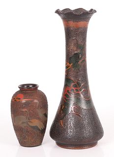 A Pair of Japanese Cloisonne On Porcelain Vases