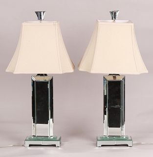 Pair Of Contemporary Mirrored Decorator Lamps