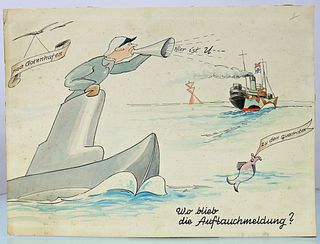 Original German Submarine Cartoon Artwork