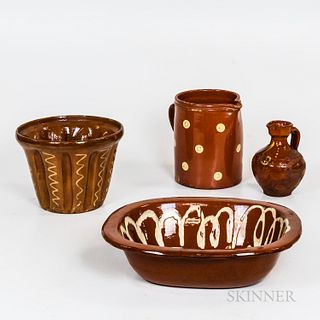 Four Pieces of Slip-decorated Redware