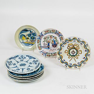 Eight Assorted Tin-glazed Plates