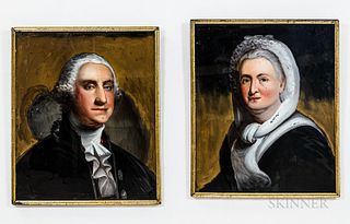 Pair of Reverse-painted Portraits of George and Martha Washington