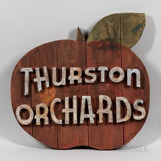 Carved and Painted "Thurston Orchards" Apple-form Sign