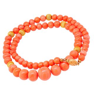 CORAL AND GOLD BEAD NECKLACE