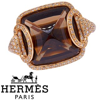 HERMES, DEUX ANNEAUX DIAMOND AND SMOKEY QUARTZ RING
