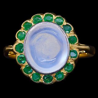 MOONSTONE AND EMERALD RING