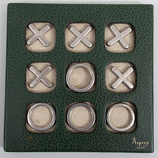Asprey Silver Plate and Leather Tic-Tac-Toe Set