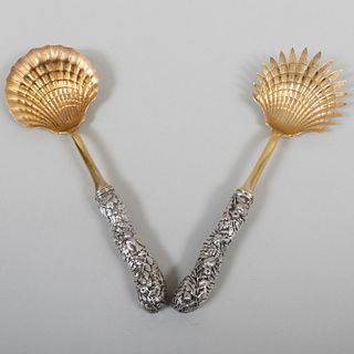 Pair of Tiffany & Co. Silver-Gilt Shell and Bird Servers