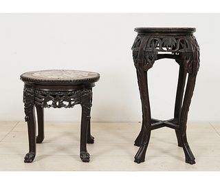 TWO ASIAN MARBLE TOP STANDS
