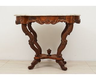 VICTORIAN WALNUT CARVED PARLOR TABLE