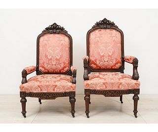 PAIR HIGH STYLE VICTORIAN ARMCHAIRS