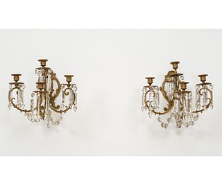 PAIR OF GILT AND BRASS WALL SCONCES