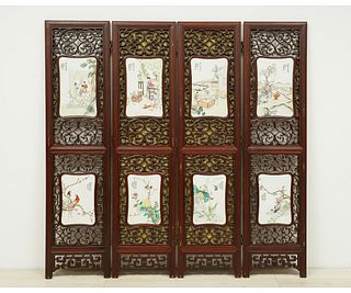 CHINESE CARVED FOUR-PANEL SCREEN