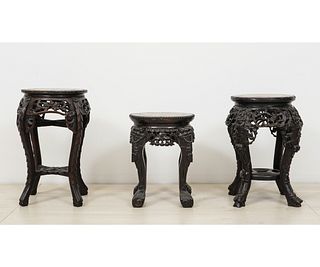 THREE ASIAN CARVED PLANT STANDS