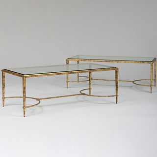 Pair of French Gilt-Metal and Glass Low Tables, in the Manner of Maison JansenÂ 
