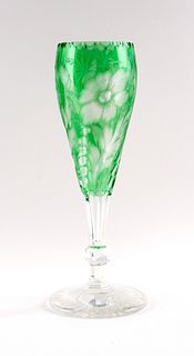 Green Cut to Clear Cut Glass Vase