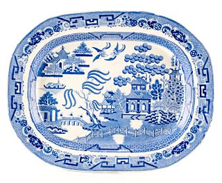 Blue Willow Transfer Porcelain Tray, ca. 1850