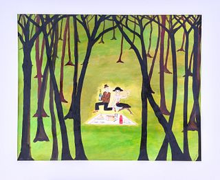 Liz Reber, Watercolor of Picnicking Couple