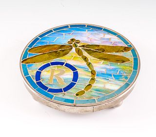 Tiffany Studios Glass Mosaic Tile Dragonfly Trivet