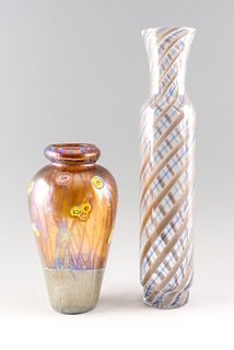 2 Tall Art Glass Vases