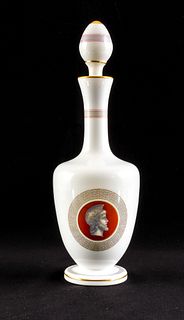 English Opaline Glass Decanter: Cameo & Greek Key