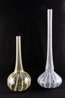 Pair - Schneider Candy Cane Art Glass Vases