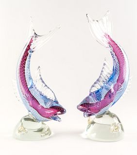 Pair of Barbini Art Glass Fish Sculptures