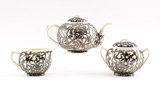 Silver Overlay Tea Set - 3 Pieces