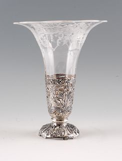 Dutch Silver & Etched Glass Vase