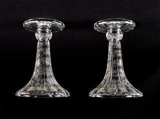 Pair of Antique European Cut Glass Candlesticks