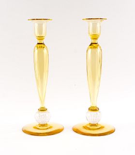 Pair of Antique Union Glass Candlesticks