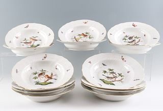 12 Herend Porcelain Bowls: Rothschild Bird