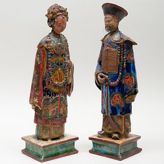 Pair of Chinese Glazed Terracotta Figures