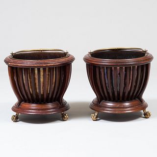 Pair of English Mahogany Peat Buckets with Gilt-Bronze Claw-and-Ball Feet