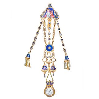 IMPORTANT GOLD AND ENAMEL POCKETWATCH CHATELAINE
