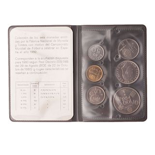 Seis monedas del Mundial de España 1982.