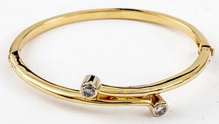 14K Yellow Gold Diamond Hinge Bangle Bracelet