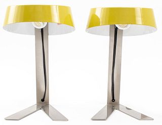 Pair of Modern Contemporary Yellow Steel Lamps