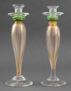 Murano Italian Glass Candlesticks, Pair