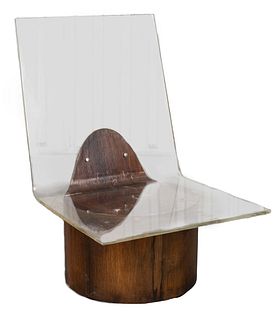 Vladimir Kagan Attr. Modern Lucite & Wood Chair